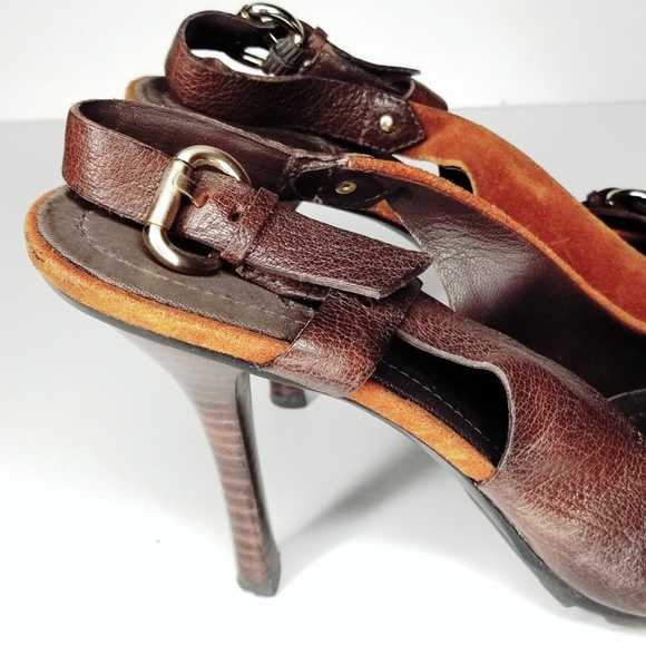 STUDIO 9 Sling back heels brown and rusk 8 - Picture 1 of 4